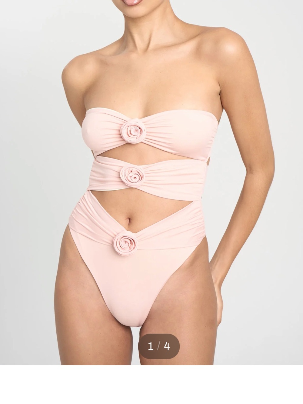 Strapless Rosette Cutout One-Piece Swimsuit in Pale Pink